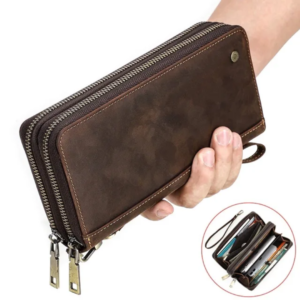 Ponosib Brand Executive Genuine Leather Travel Clutch - All-in-One Wallet with Smart Zipper Lock, Multiple Card Slots and Passport Chamber"