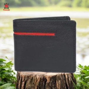 Ponosib Premium Genuine Leather Men's Wallet -Black with Red Stripe Edition